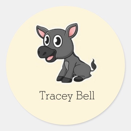 かわいい灰色の小さなロバのクリーム ラウンドシール (正面)