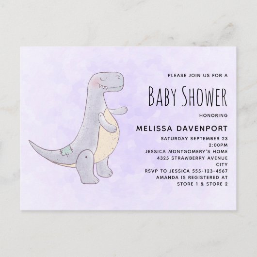 かわいい灰色の恐竜のおもちゃ水彩赤ちゃんシャワー インビテーションポストカード (正面)