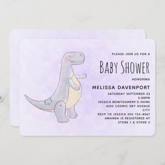 かわいい灰色の恐竜のおもちゃ水彩赤ちゃんシャワー 招待状 (正面/裏面)