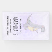 かわいい灰色の恐竜のおもちゃ水彩赤ちゃんシャワー 横断幕 (横)