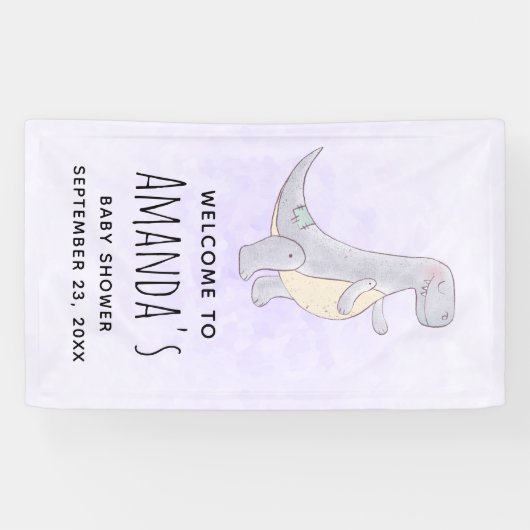 かわいい灰色の恐竜のおもちゃ水彩赤ちゃんシャワー 横断幕 (横)