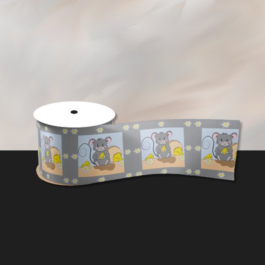 かわいい灰色の漫画の食べマウスのチーズリボン サテンリボン