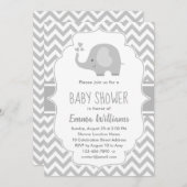 かわいい灰色の白象 |ニュートラルベビーシャワー 招待状 (正面/裏面)
