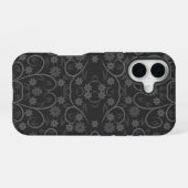 かわいい灰色の花柄 iPhone 16ケース (裏面横)