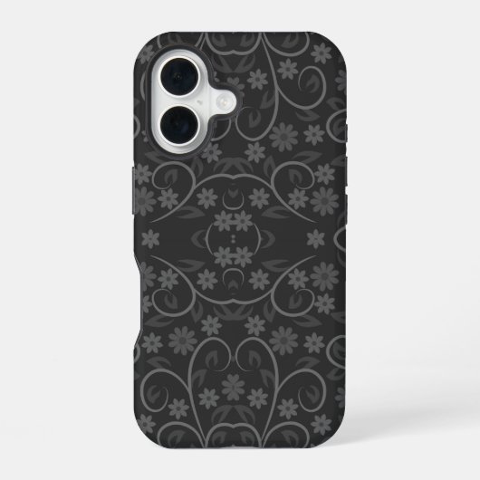 かわいい灰色の花柄 iPhone 16ケース (裏面)