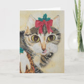 かわいい灰色の虎猫子猫のポークリスマスキャットを舐める シーズンカード (正面)