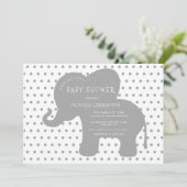 かわいい灰色の象の水玉模様赤ちゃんシャワー 招待状 (スタンド正面)