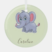 かわいい灰色の象の緑 ガラスオーナメント (正面)