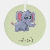 かわいい灰色の象の緑 ガラスオーナメント (裏面)