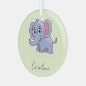 かわいい灰色の象の緑 ガラスオーナメント (正面左)