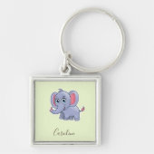 かわいい灰色の象の緑 キーホルダー (正面)