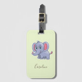 かわいい灰色の象の緑 ラゲッジタグ (正面縦)