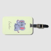かわいい灰色の象の緑 ラゲッジタグ (正面横)