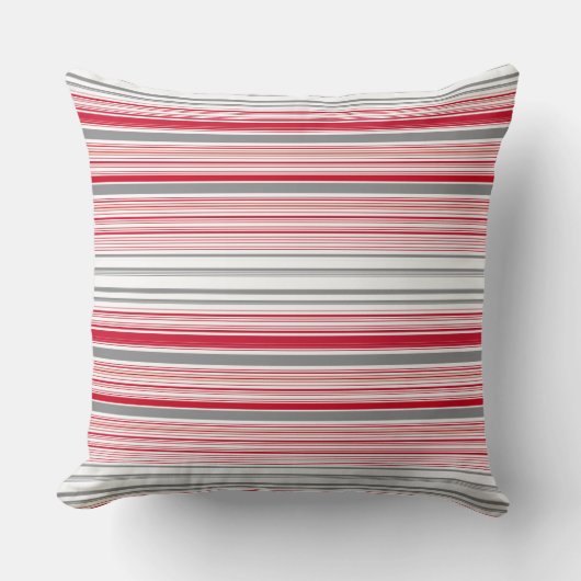 かわいい灰色の赤ストライプい クッション (正面)