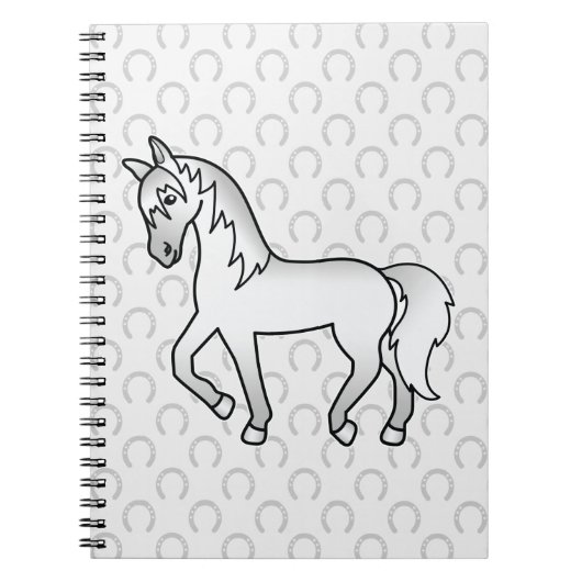 かわいい灰色の trot 漫画 馬 イラスト ノートブック (正面)