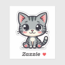 かわいい灰色タビー子猫ステッカー – 大きな目