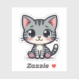 かわいい灰色タビー子猫ステッカー – 大きな目 シール