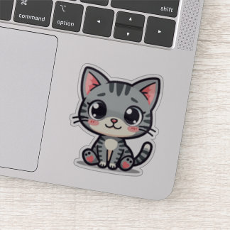 かわいい灰色タビー子猫ステッカー – 大きな目 シール