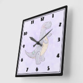 かわいい灰色ティラノサウルスレックス恐竜のおもちゃ スクエア壁時計 (傾斜)