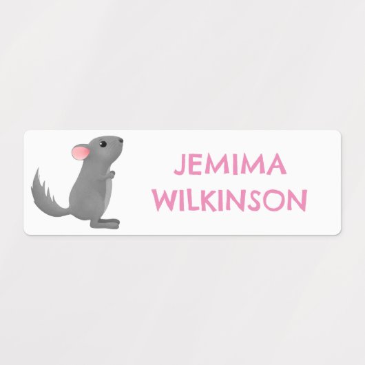 かわいい灰色パーソナライズされたのチンチラ漫画の学校 ラベル (デザイン2)