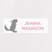 かわいい灰色パーソナライズされたのチンチラ漫画の学校 ラベル (デザイン1)