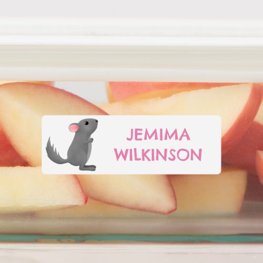 かわいい灰色パーソナライズされたのチンチラ漫画の学校 ラベル (貼付)