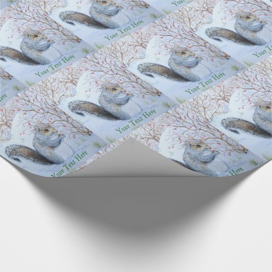 かわいい灰色リスの雪のシーン野生動物のクリスマス ラッピングペーパー (角)