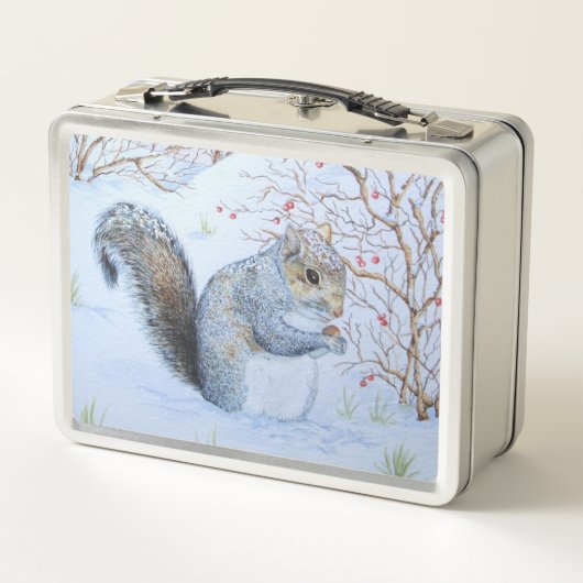 かわいい灰色リスの雪の群れ メタルランチボックス (裏面)