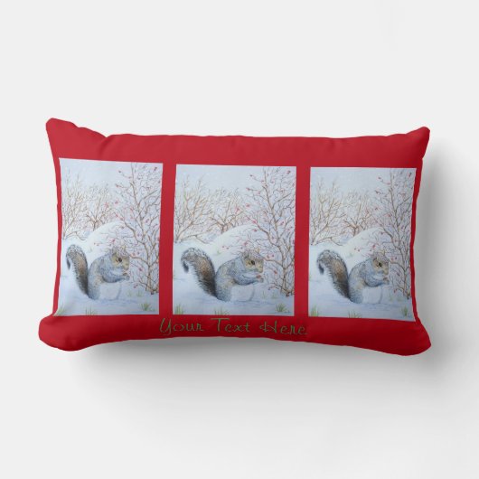 かわいい灰色リスの雪の群れ ランバークッション (正面)