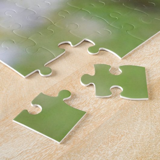 かわいい灰色リス緑の草の青 ジグソーパズル (側面)