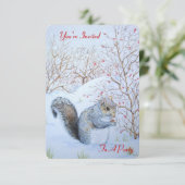 かわいい灰色リス雪のシーンオリジナル野生動物 招待状 (スタンド正面)
