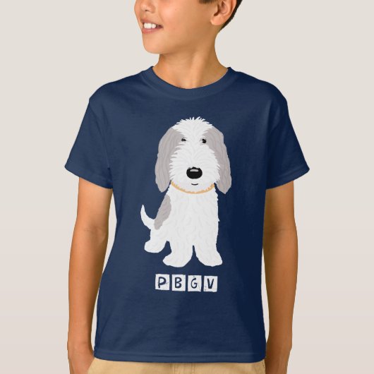 かわいい灰色及び白いPBGVの漫画の小犬 Tシャツ (正面)