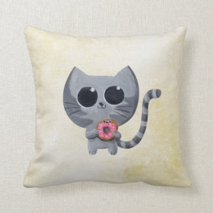 かわいい灰色猫およびドーナツ クッション