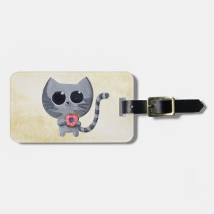 かわいい灰色猫およびドーナツ ラゲッジタグ