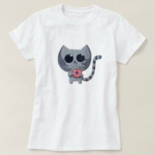 かわいい灰色猫およびドーナツ Tシャツ
