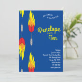 かわいい炎のダーツ子供の誕生日パーティー 招待状 (スタンド正面)