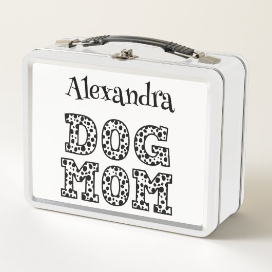 かわいい点々のある犬の母のグラフィックスタイポグラフィと名前 メタルランチボックス (正面)