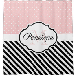 かわいい点は縞で飾り、 シャワーカーテン