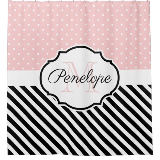 かわいい点は縞で飾り、 シャワーカーテン (正面)