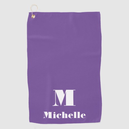 かわいい無地の紫色の名前イニシャル文字 ゴルフタオル (正面)
