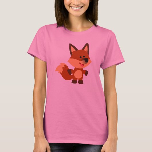 かわいい無垢な漫画キツネ女性Tシャツ Tシャツ (正面)