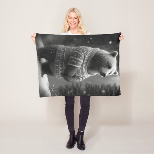 かわいい熊が心地よいセーターを着ている フリースブランケット (インサイチュ)