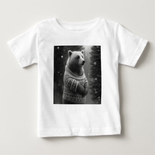 かわいい熊が心地よいセーターを着ている ベビーTシャツ (正面)