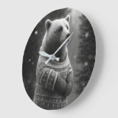 かわいい熊が心地よいセーターを着ている ラージ壁時計 (傾斜)