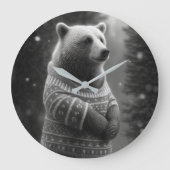 かわいい熊が心地よいセーターを着ている ラージ壁時計 (正面)
