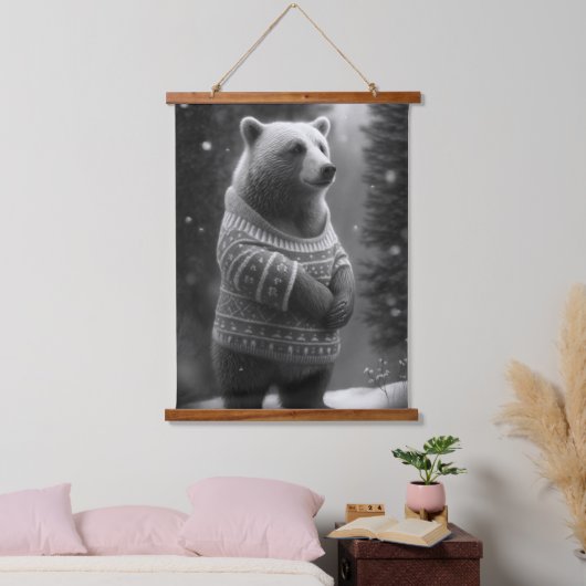 かわいい熊が心地よいセーターを着ている 吊り下げ型タペストリー (寝室)