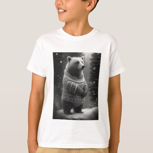かわいい熊が心地よいセーターを着ている Tシャツ (正面)