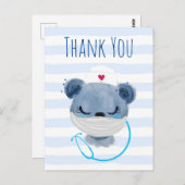 かわいい熊のナースマスクを着てありがとうはがき ポストカード (正面/裏面)