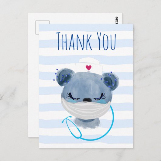 かわいい熊のナースマスクを着てありがとうはがき ポストカード (正面/裏面)