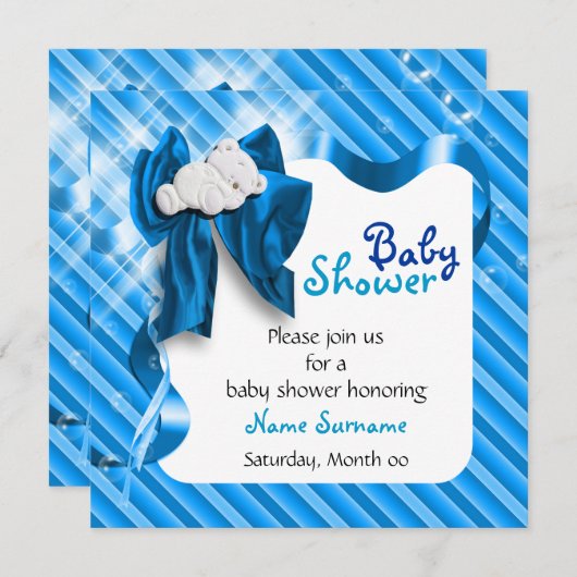 かわいい熊の子のベビーシャワー 招待状 (正面/裏面)